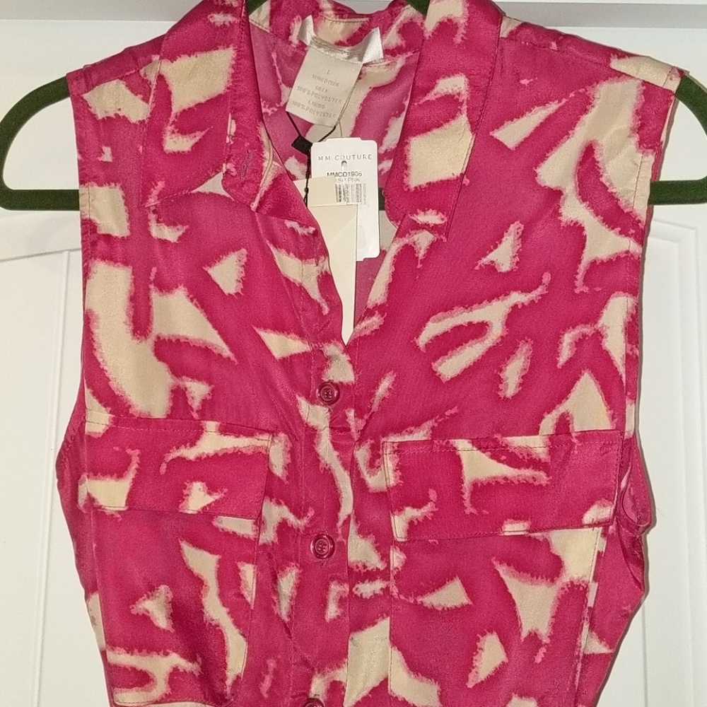 NWT MM Couture abstract pink/tan shirt dress,L - Picture 2 of 8